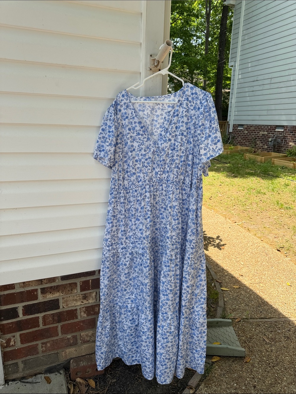 crown & ivy White Maxi Dress with Blue Floral Print